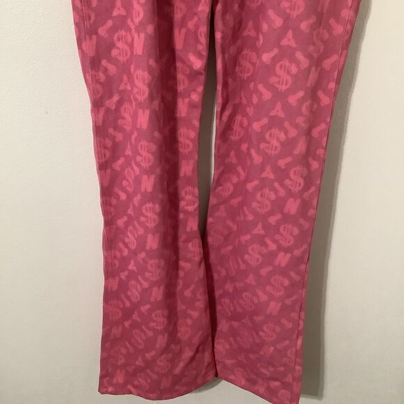 Namilia Pink Club Rave Festival McBling Monogram Denim Thong Pants Jeans XL - Picture 7 of 12